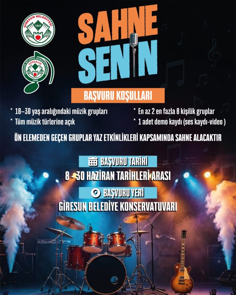 GİRESUN BELEDİYESİ’NDEN GENÇ MÜZİSYENLERE SAHNE FIRSATI: “SAHNE SENİN” İLE YETENEKLER GÜN YÜZÜNE ÇIKACAK
