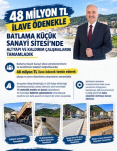 48 MİLYON TL İLAVE ÖDENEKLE BATLAMA KÜÇÜK SANAYİ SİTESİ’NİN KANAL, MENFEZ VE KALDIRIM ÇALIŞMALARINI TAMAMLADIK