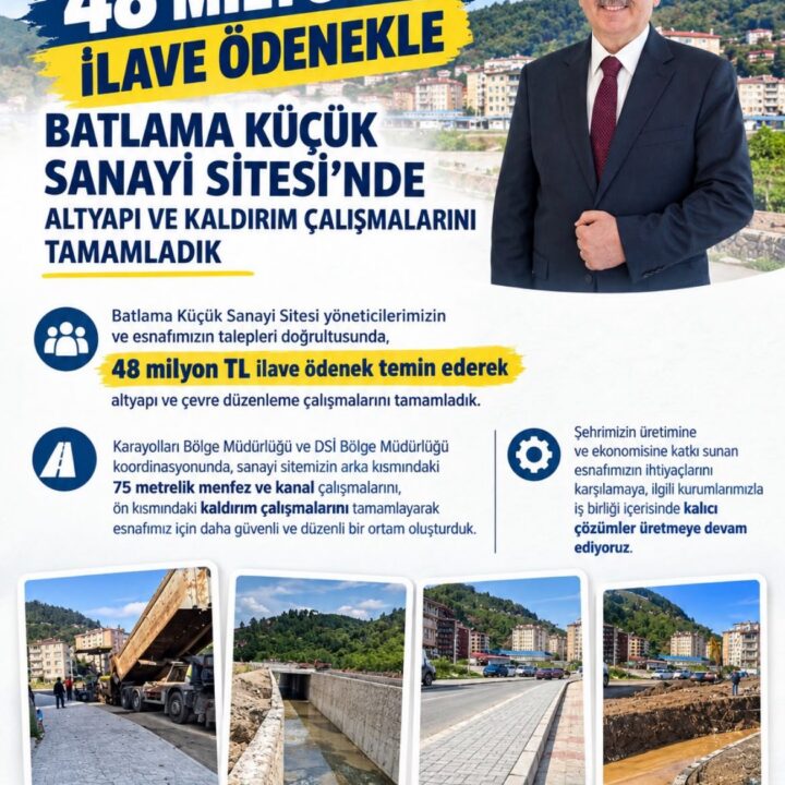 48 MİLYON TL İLAVE ÖDENEKLE BATLAMA KÜÇÜK SANAYİ SİTESİ’NİN KANAL, MENFEZ VE KALDIRIM ÇALIŞMALARINI TAMAMLADIK